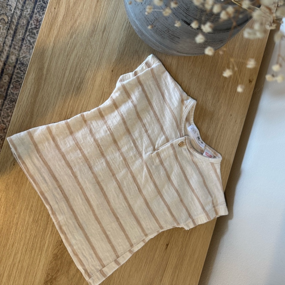 Zara Kids Cream and Tan Striped Tee